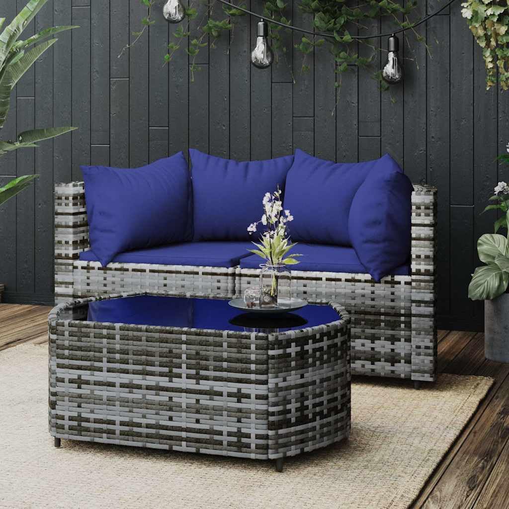 Outdoor Furniture Easy To Clean - 3pc Grey Modular PE Rattan Patio