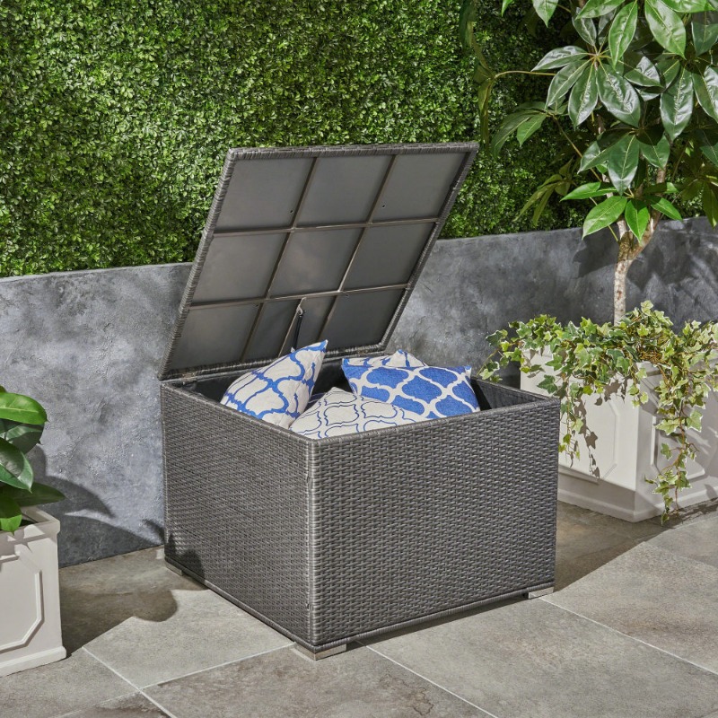 Outdoor Furniture With Storage For Cushions - Dark Gray Rattan Outdoor Storage Box