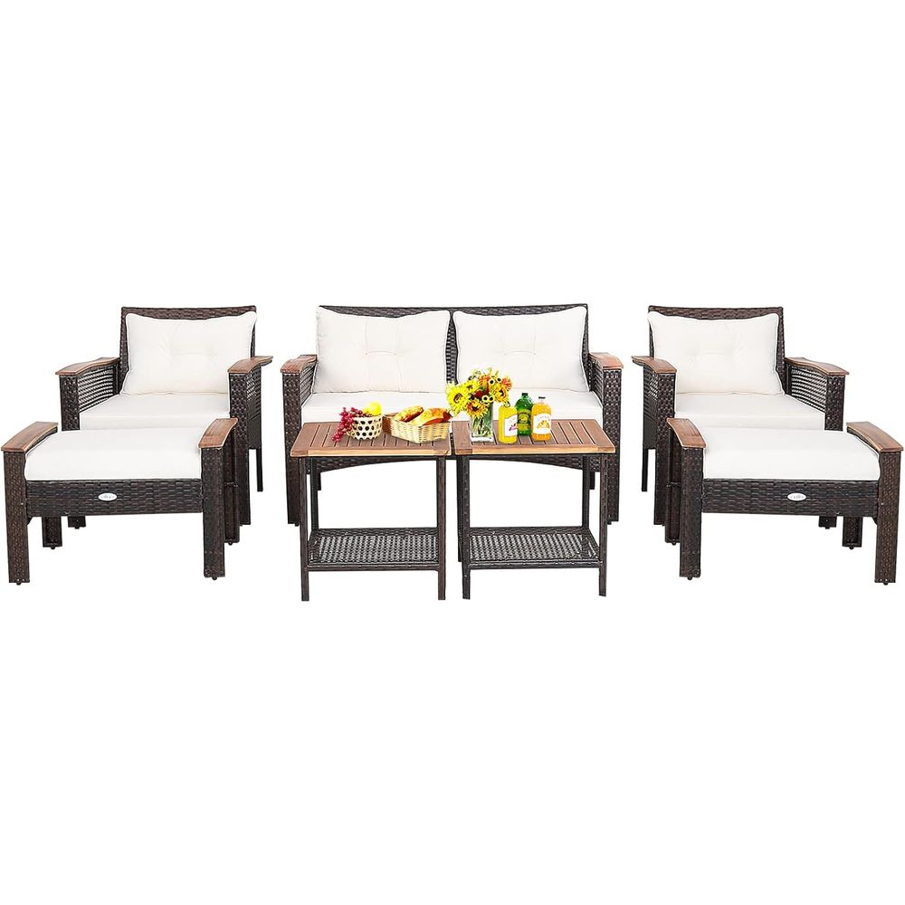 Outdoor Furniture With Storage For Cushions - 7-Piece Wicker Patio Furniture Set with