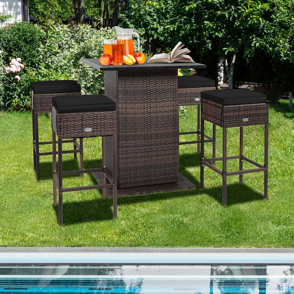 5 Piece Outdoor Rattan Bar Set - Outdoor Furniture With Storage For Cushions recensie en prijs