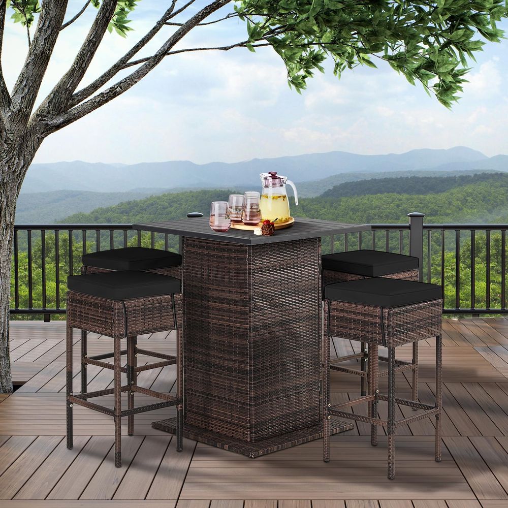5 Piece Outdoor Rattan Bar Set - Outdoor Furniture With Storage For Cushions recensie en prijs