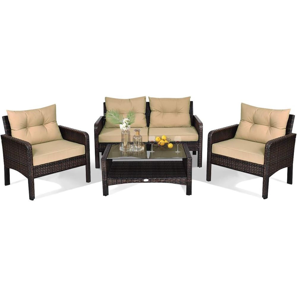 4-Piece Outdoor Wicker Patio F - Outdoor Furniture With Storage For Cushions recensie en prijs