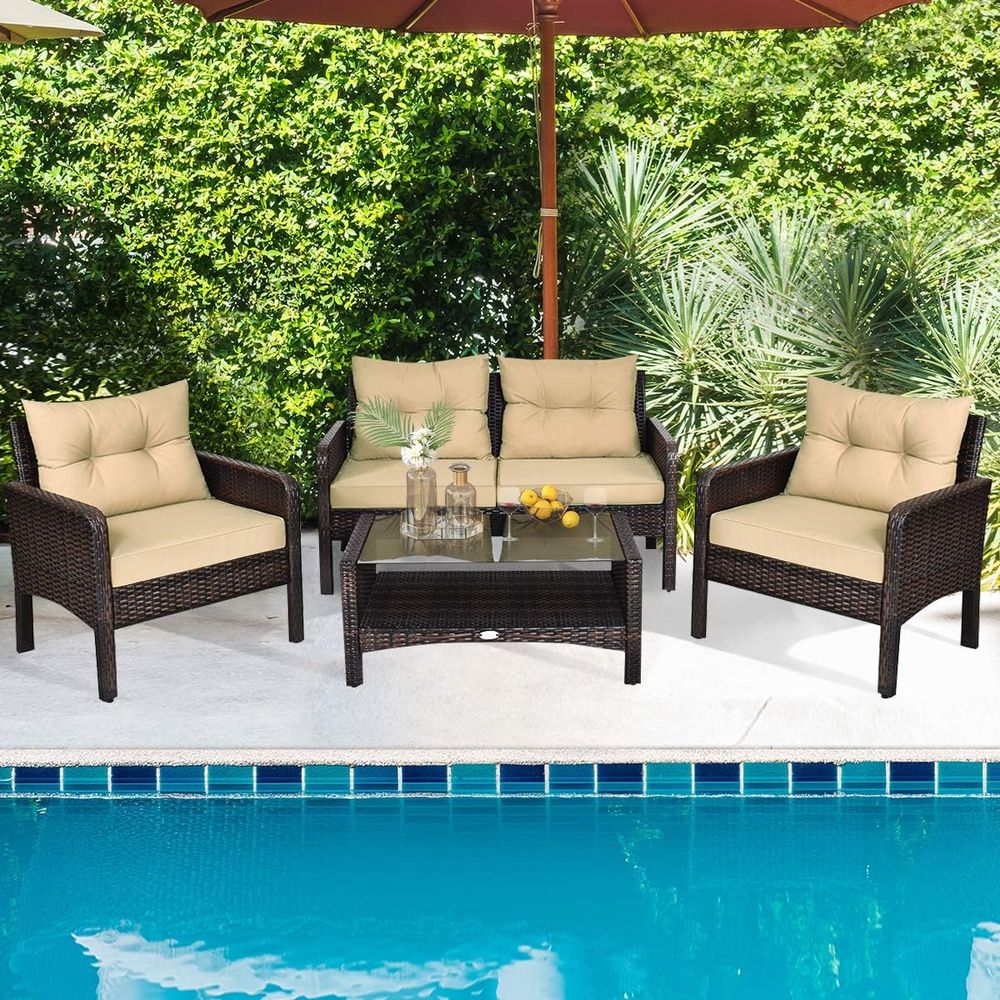 4-Piece Outdoor Wicker Patio F - Outdoor Furniture With Storage For Cushions recensie en prijs
