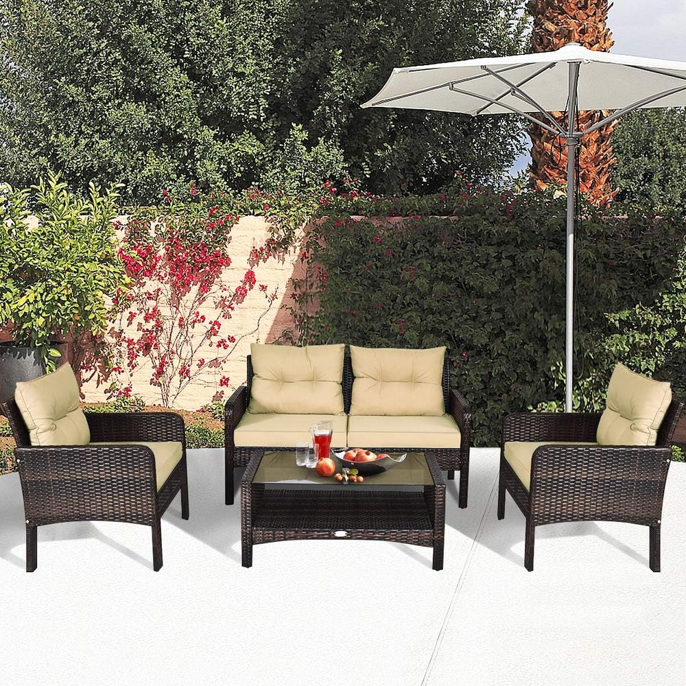 4-Piece Outdoor Wicker Patio F - Outdoor Furniture With Storage For Cushions recensie en prijs